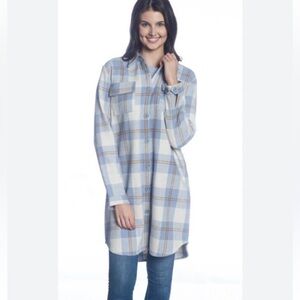 DKR &. Co. Wool Plaid Button-Down Shirt Jacket Shacket LONG